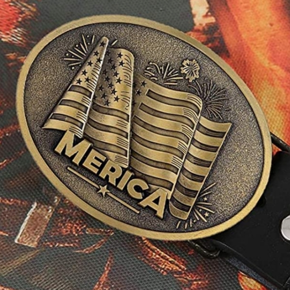 New bronze USA Merica Flag belt buckle approximately 3.75" wide.  Silver avail